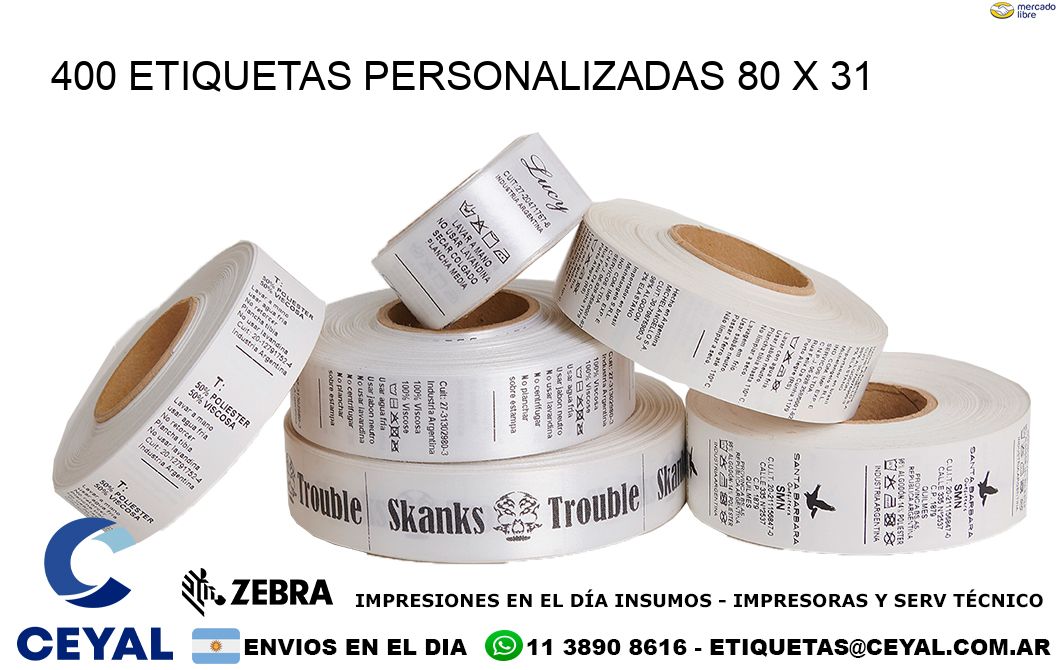 400 ETIQUETAS PERSONALIZADAS 80 x 31