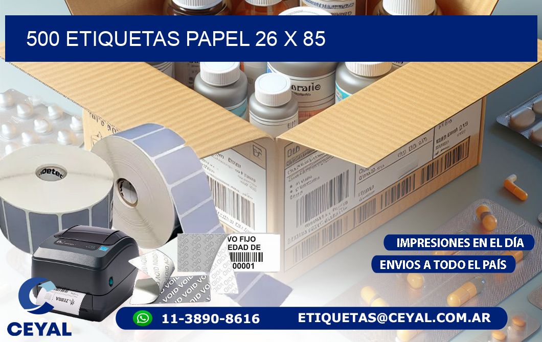 500 ETIQUETAS PAPEL 26 x 85