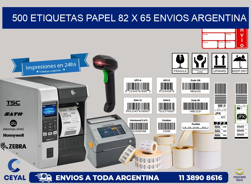 500 ETIQUETAS PAPEL 82 x 65 ENVIOS ARGENTINA