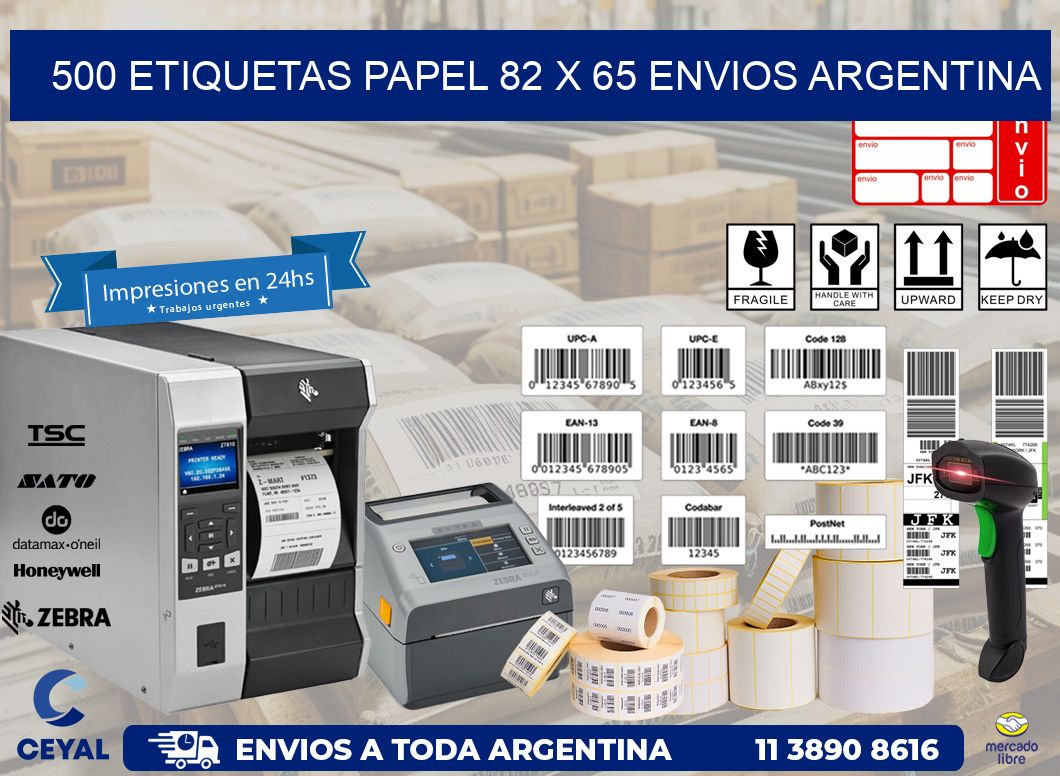 500 ETIQUETAS PAPEL 82 x 65 ENVIOS ARGENTINA