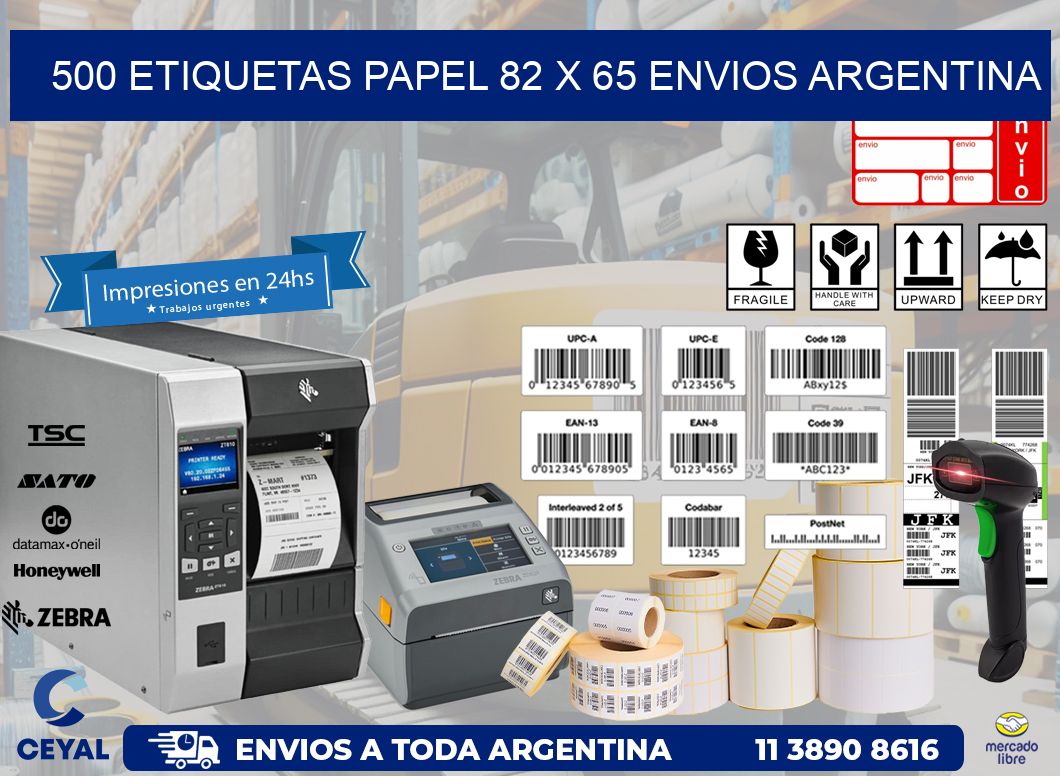 500 ETIQUETAS PAPEL 82 x 65 ENVIOS ARGENTINA