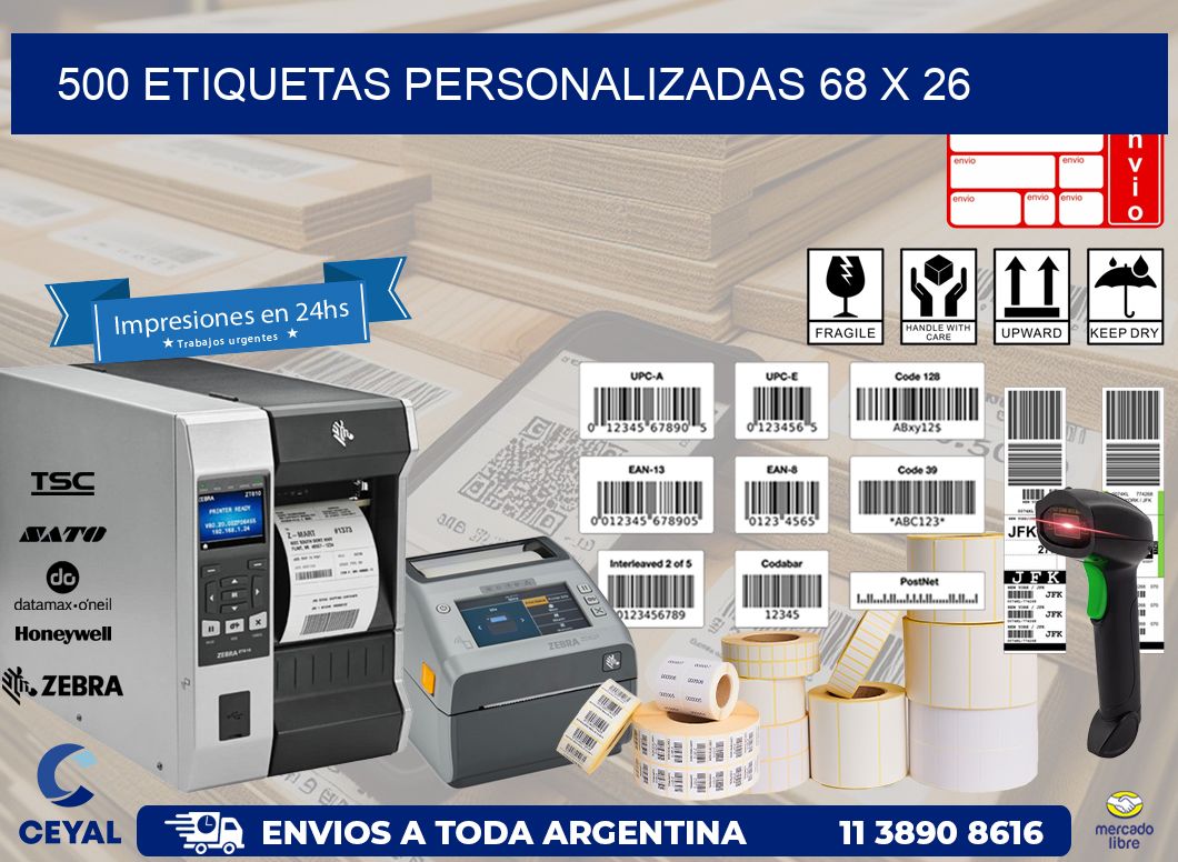 500 ETIQUETAS PERSONALIZADAS 68 x 26