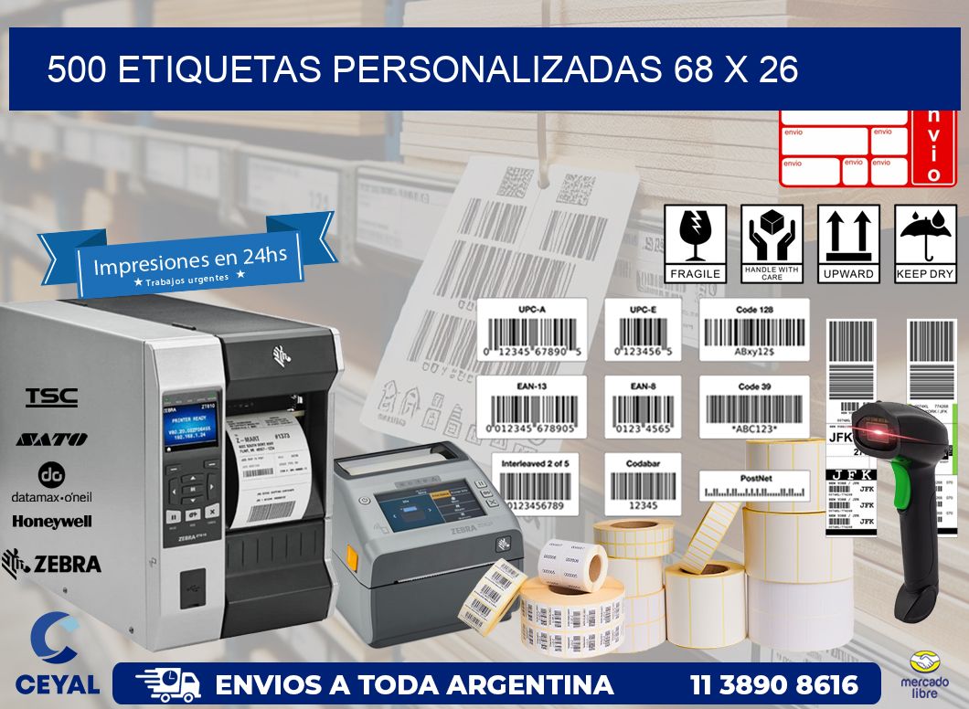 500 ETIQUETAS PERSONALIZADAS 68 x 26