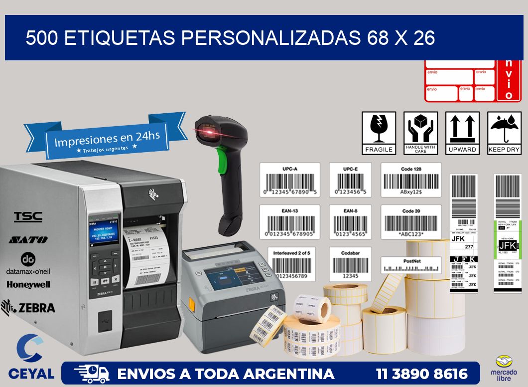 500 ETIQUETAS PERSONALIZADAS 68 x 26