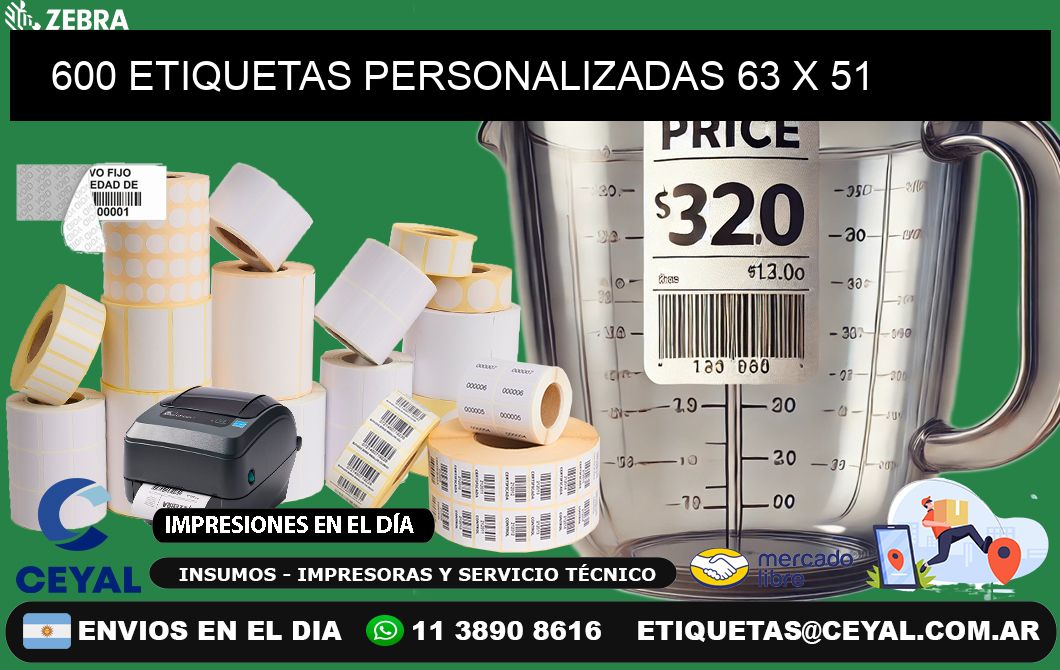 600 ETIQUETAS PERSONALIZADAS 63 x 51