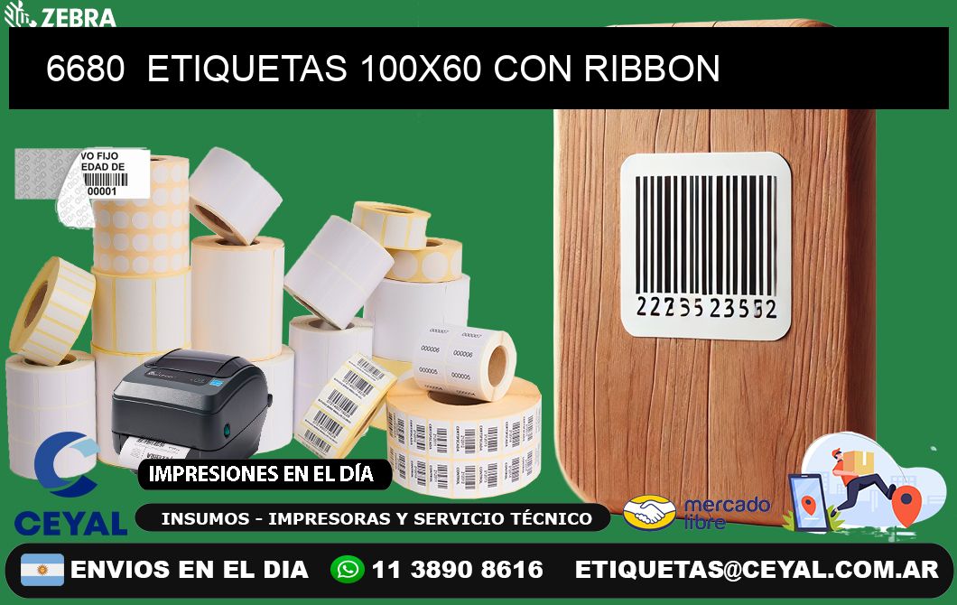 6680  ETIQUETAS 100X60 CON RIBBON