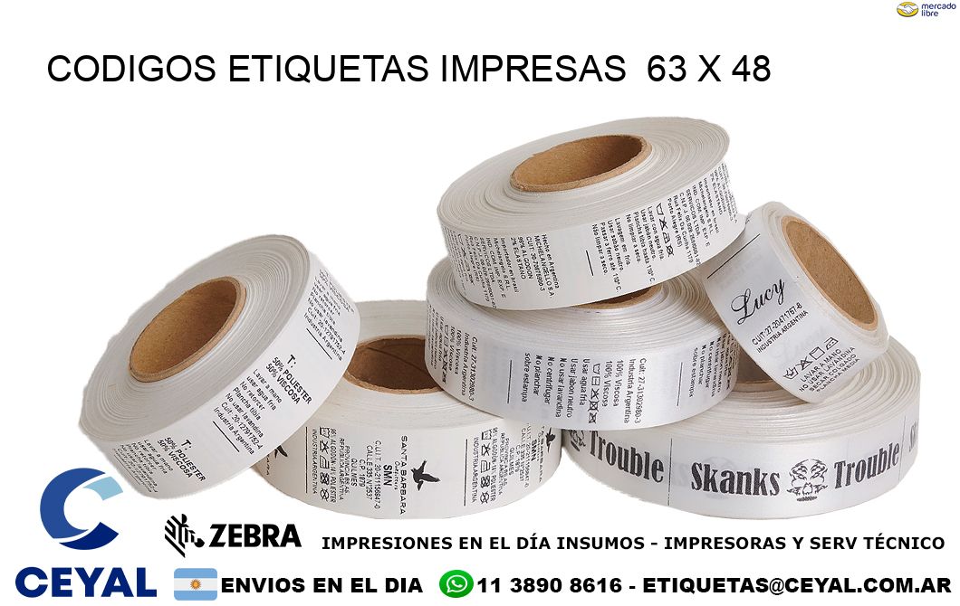 CODIGOS ETIQUETAS IMPRESAS  63 x 48