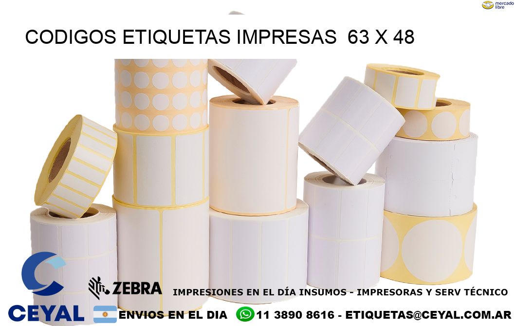 CODIGOS ETIQUETAS IMPRESAS  63 x 48