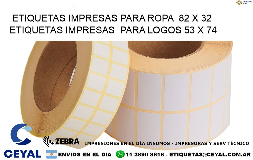 ETIQUETAS IMPRESAS PARA ROPA  82 x 32 ETIQUETAS IMPRESAS  PARA LOGOS 53 x 74