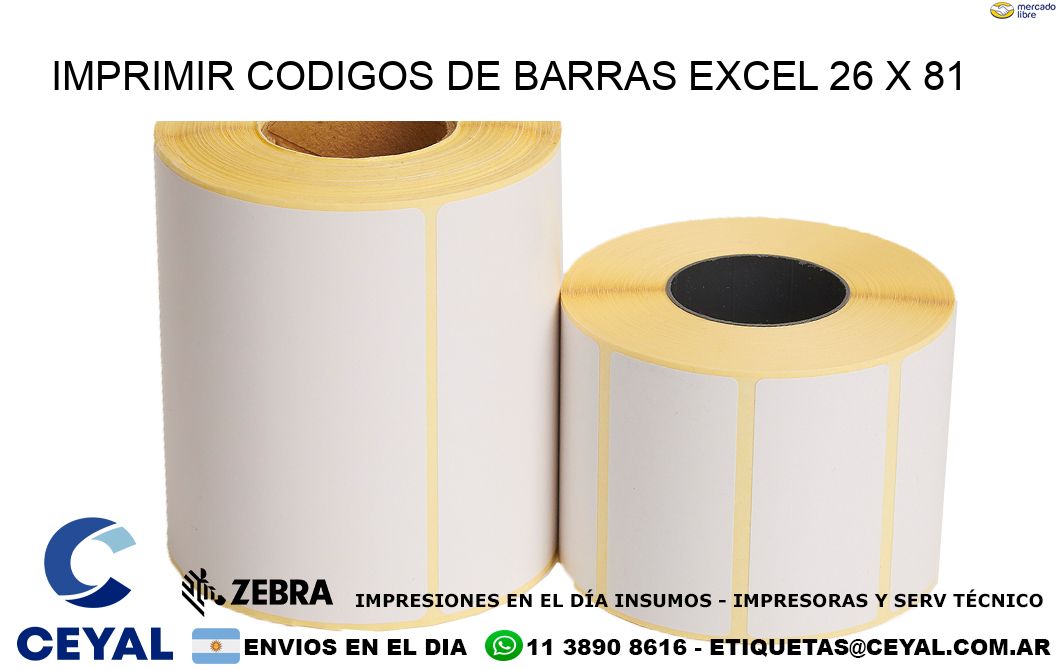 IMPRIMIR CODIGOS DE BARRAS EXCEL 26 x 81