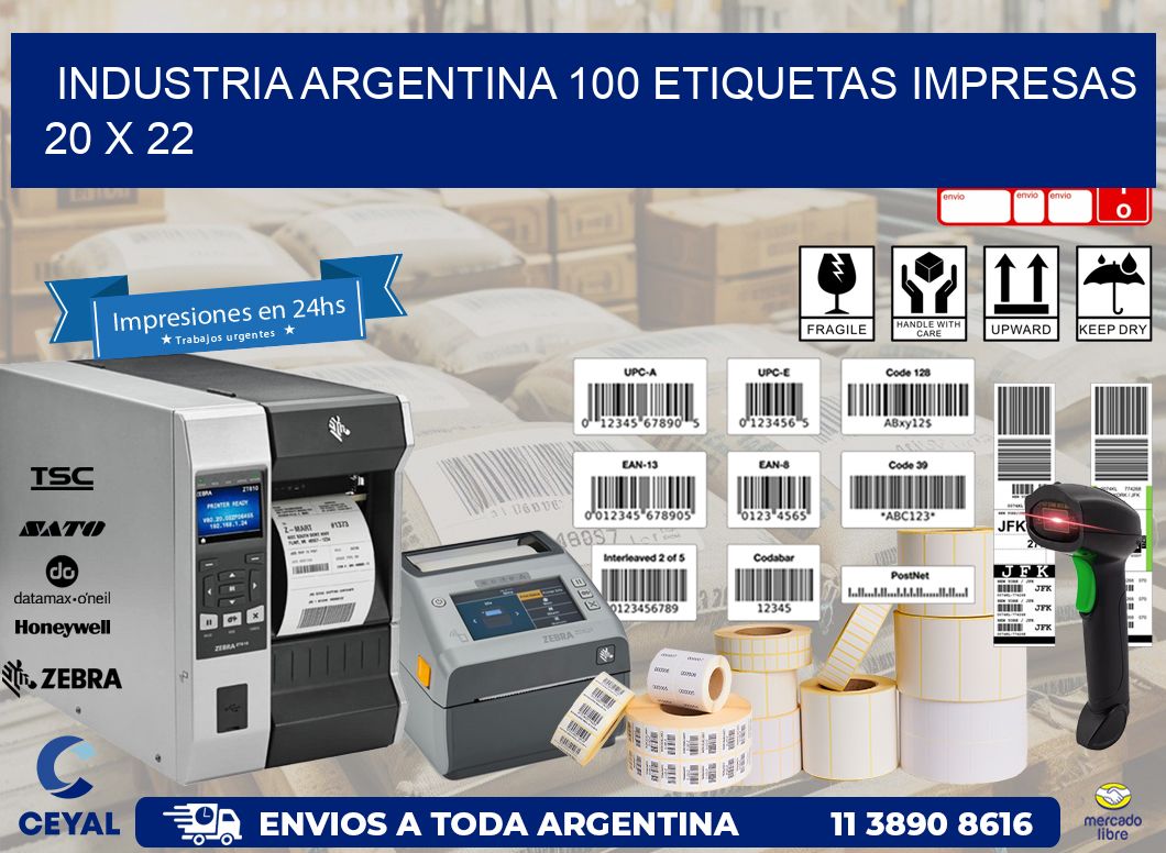 INDUSTRIA ARGENTINA 100 ETIQUETAS IMPRESAS  20 x 22