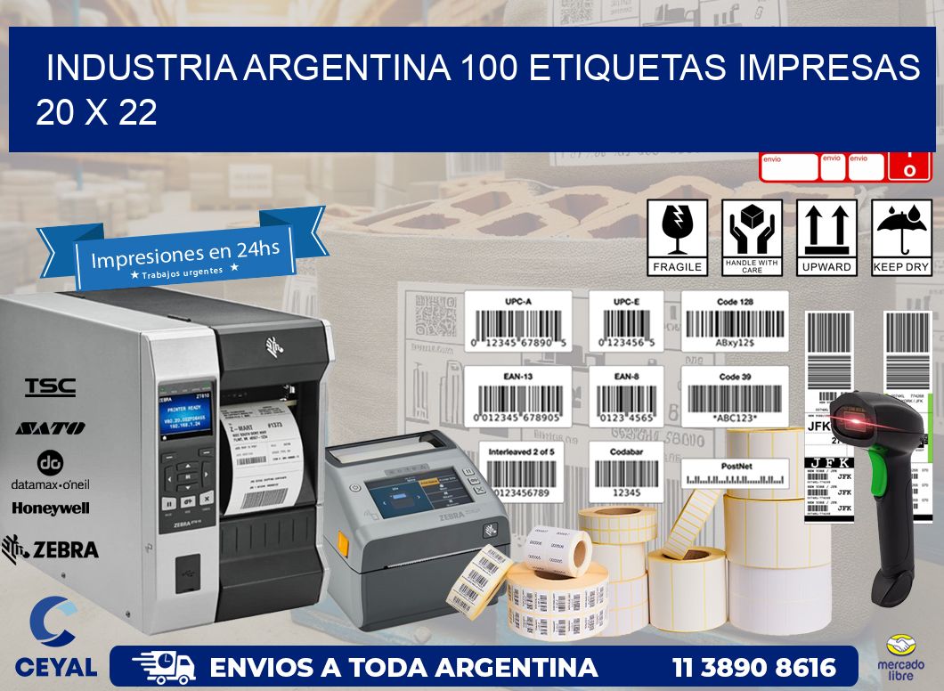 INDUSTRIA ARGENTINA 100 ETIQUETAS IMPRESAS  20 x 22