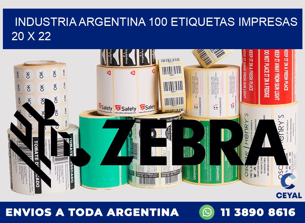 INDUSTRIA ARGENTINA 100 ETIQUETAS IMPRESAS  20 x 22