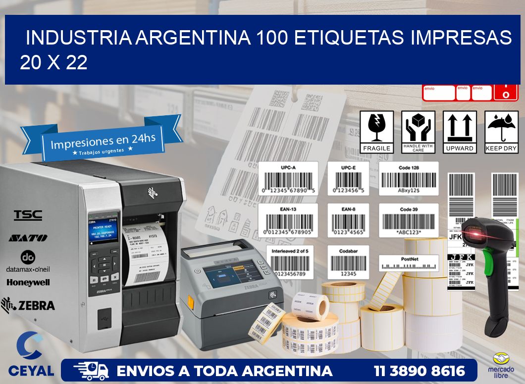 INDUSTRIA ARGENTINA 100 ETIQUETAS IMPRESAS  20 x 22