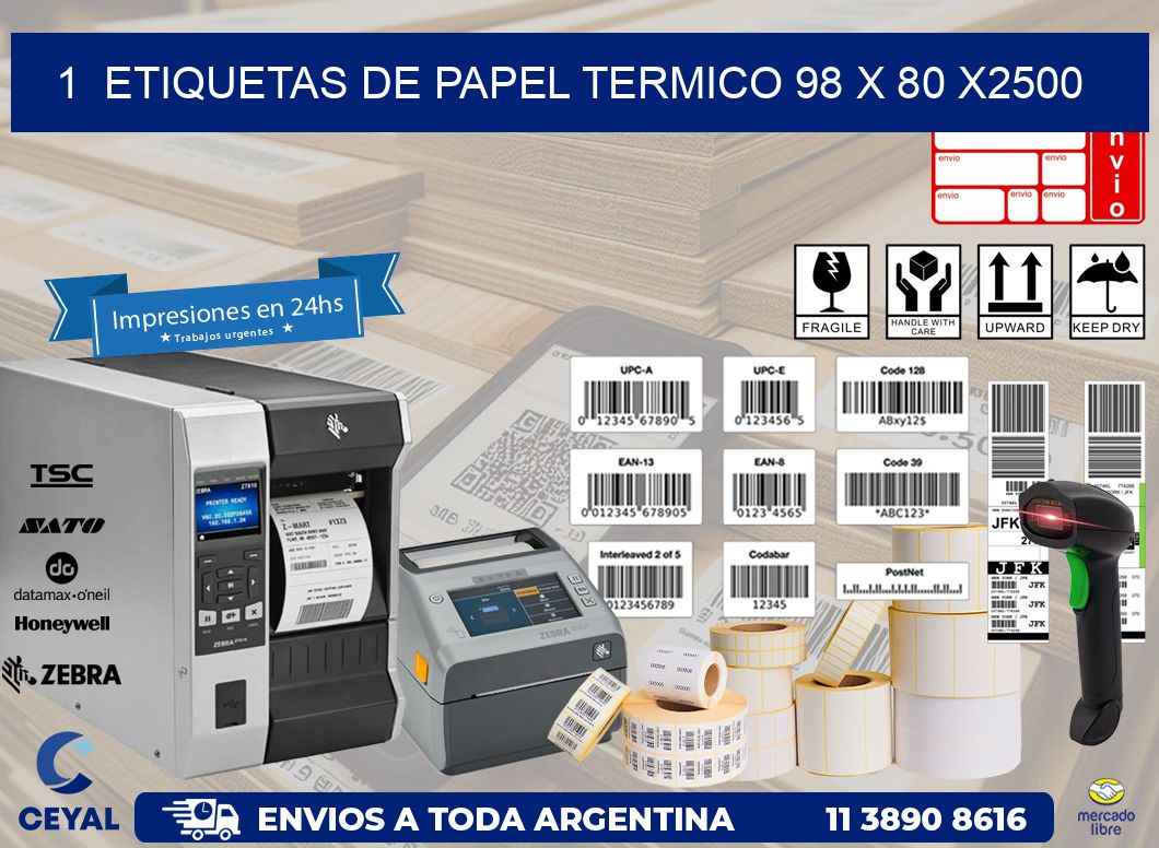 1  ETIQUETAS DE PAPEL TERMICO 98 x 80 X2500