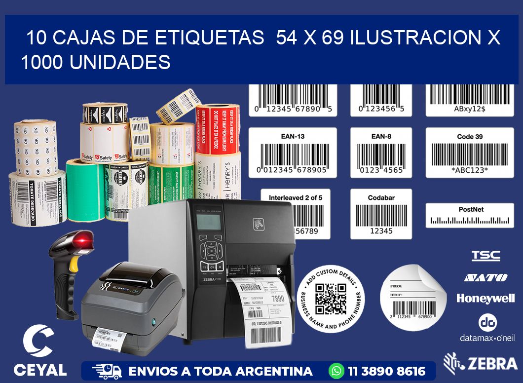 10 CAJAS DE ETIQUETAS  54 x 69 ILUSTRACION X 1000 UNIDADES