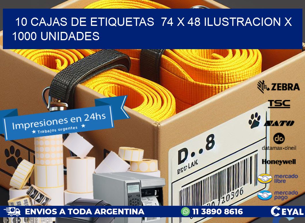 10 CAJAS DE ETIQUETAS  74 x 48 ILUSTRACION X 1000 UNIDADES