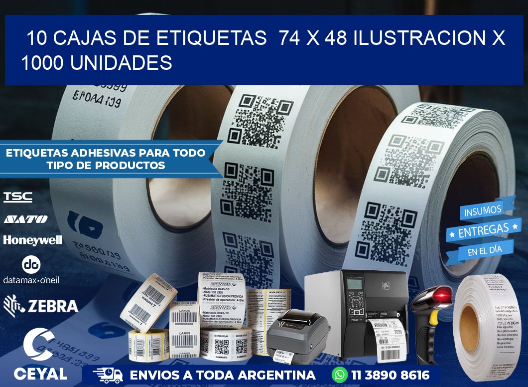 10 CAJAS DE ETIQUETAS  74 x 48 ILUSTRACION X 1000 UNIDADES