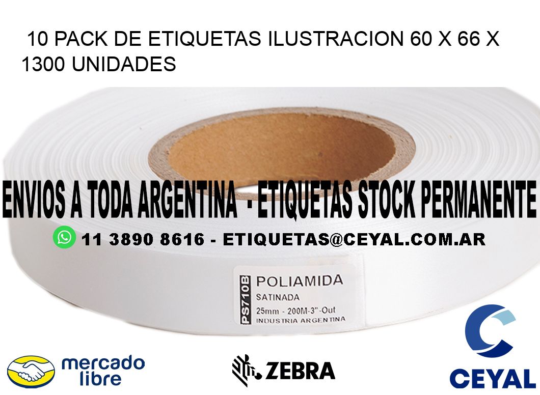 10 PACK DE ETIQUETAS ILUSTRACION 60 x 66 X 1300 UNIDADES