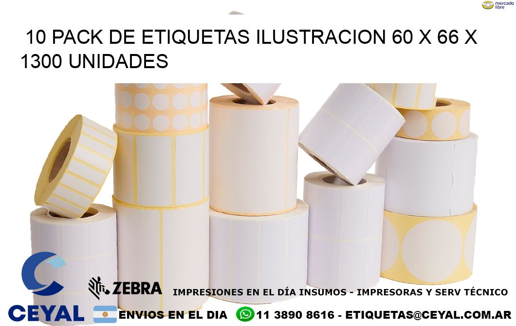 10 PACK DE ETIQUETAS ILUSTRACION 60 x 66 X 1300 UNIDADES