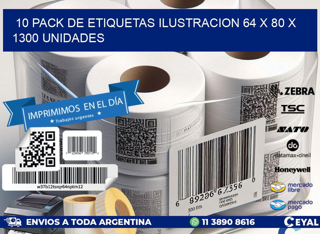 10 PACK DE ETIQUETAS ILUSTRACION 64 x 80 X 1300 UNIDADES