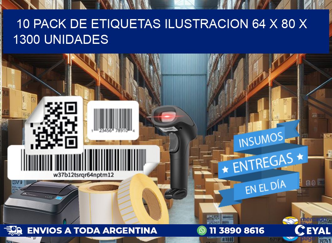 10 PACK DE ETIQUETAS ILUSTRACION 64 x 80 X 1300 UNIDADES