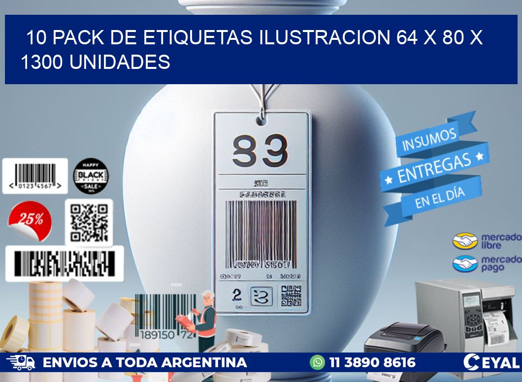 10 PACK DE ETIQUETAS ILUSTRACION 64 x 80 X 1300 UNIDADES