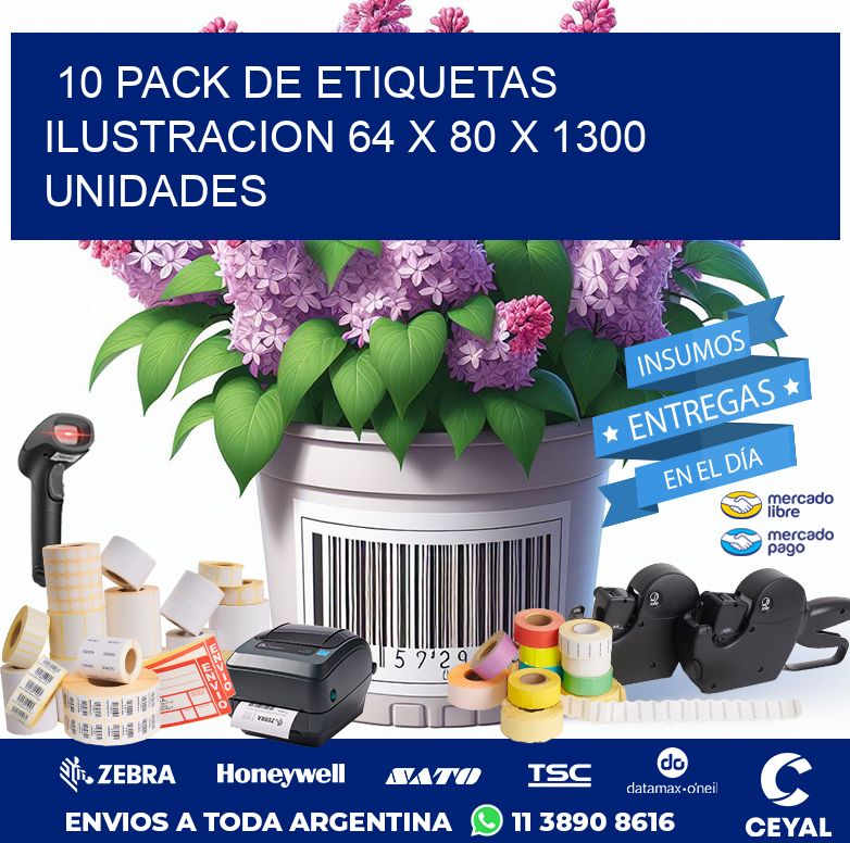 10 PACK DE ETIQUETAS ILUSTRACION 64 x 80 X 1300 UNIDADES