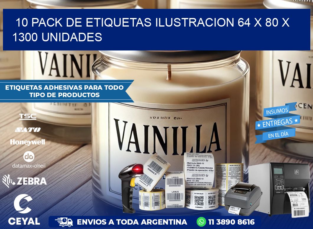 10 PACK DE ETIQUETAS ILUSTRACION 64 x 80 X 1300 UNIDADES