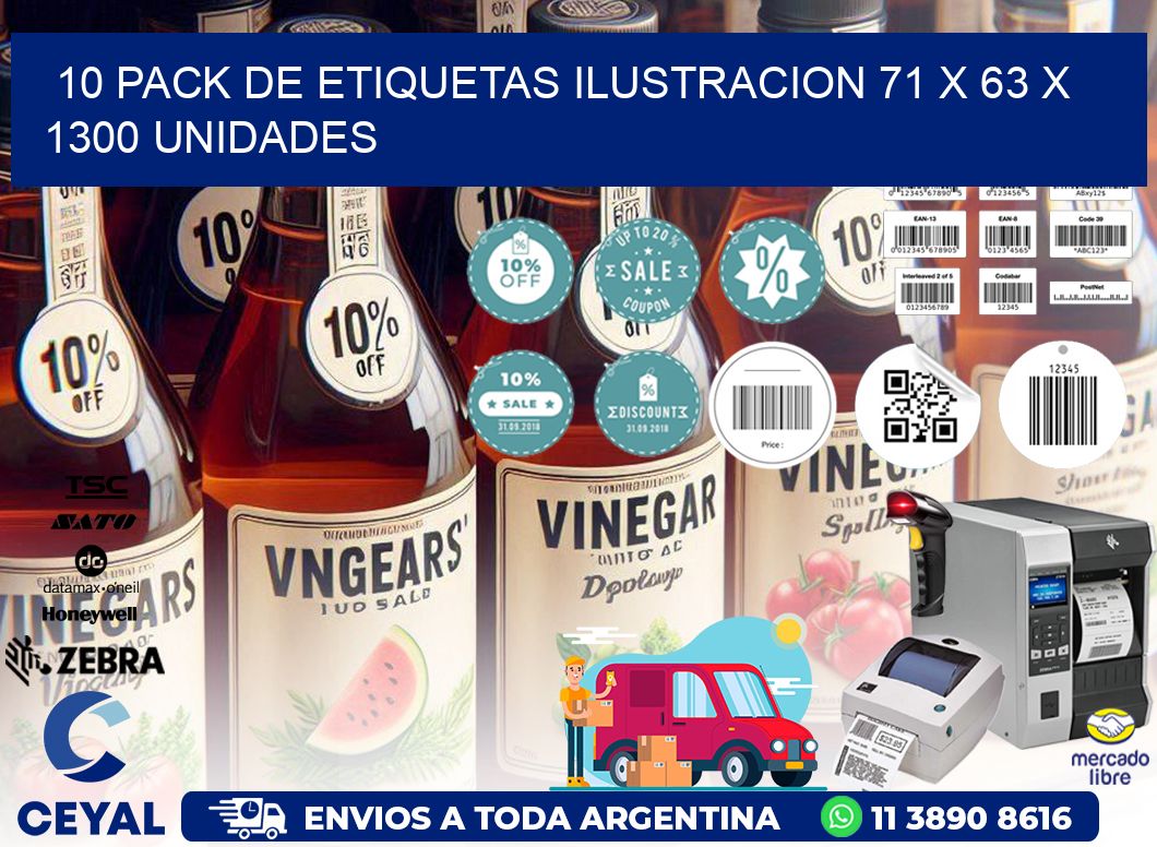 10 PACK DE ETIQUETAS ILUSTRACION 71 x 63 X 1300 UNIDADES