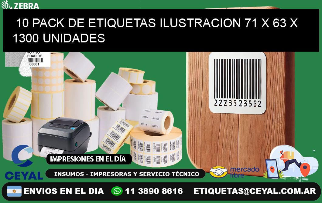 10 PACK DE ETIQUETAS ILUSTRACION 71 x 63 X 1300 UNIDADES