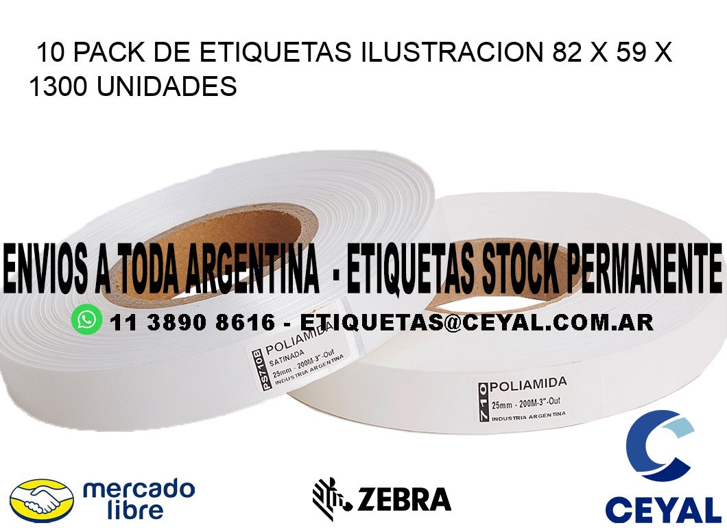 10 PACK DE ETIQUETAS ILUSTRACION 82 x 59 X 1300 UNIDADES