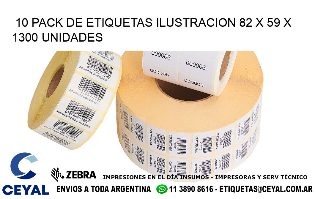 10 PACK DE ETIQUETAS ILUSTRACION 82 x 59 X 1300 UNIDADES