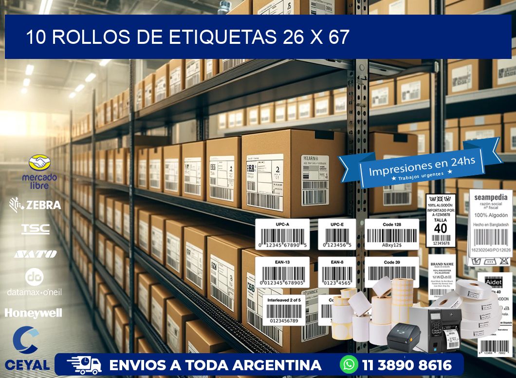 10 ROLLOS DE ETIQUETAS 26 x 67