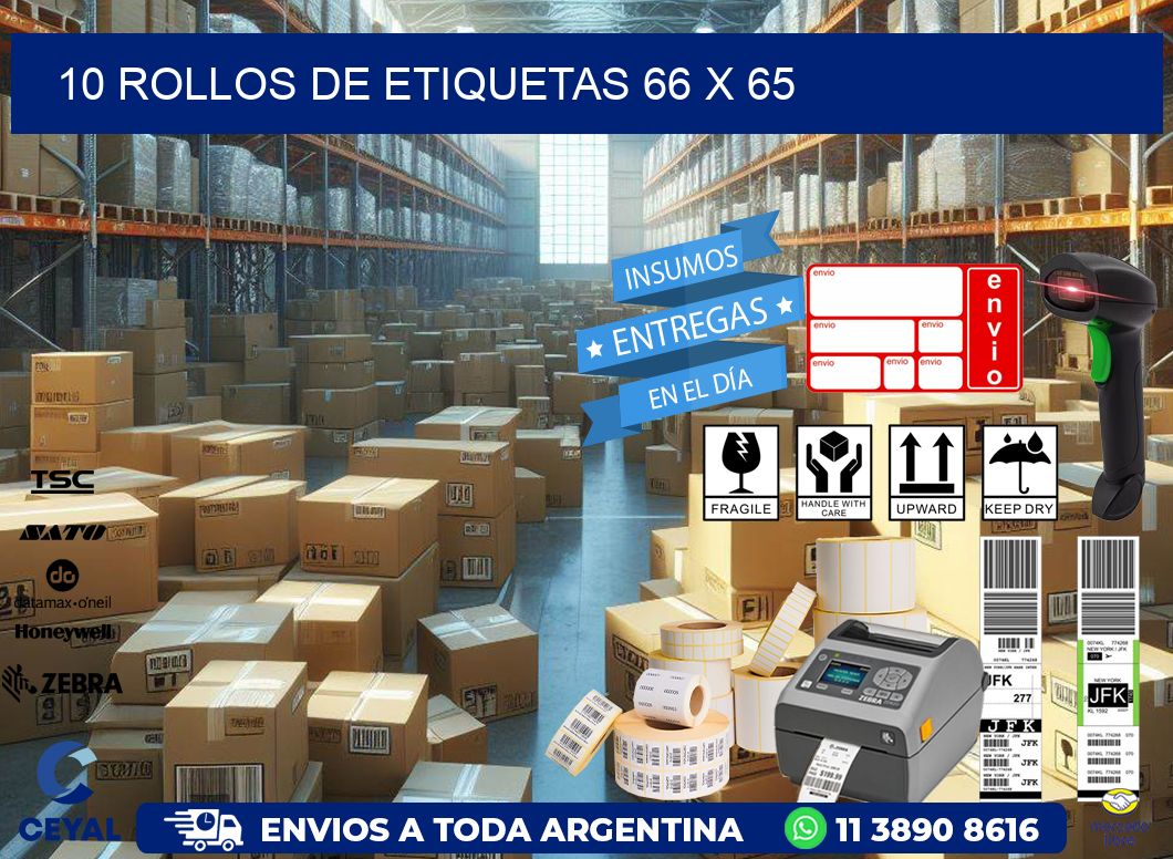 10 ROLLOS DE ETIQUETAS 66 x 65