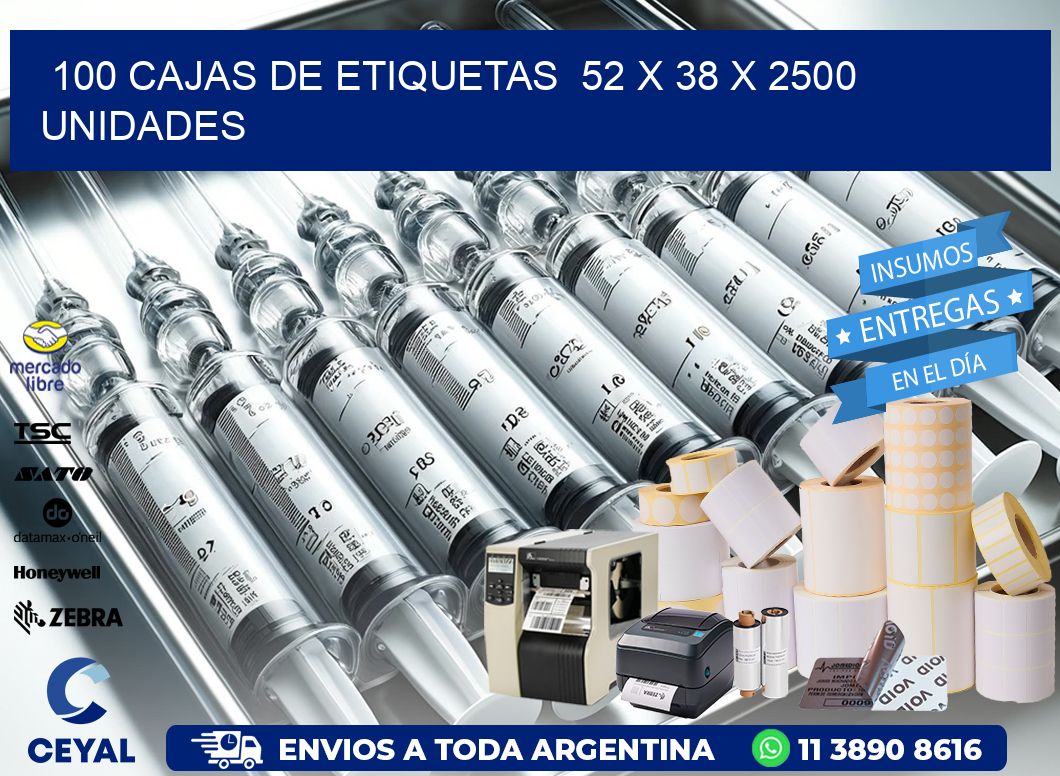 100 CAJAS DE ETIQUETAS  52 x 38 X 2500 UNIDADES