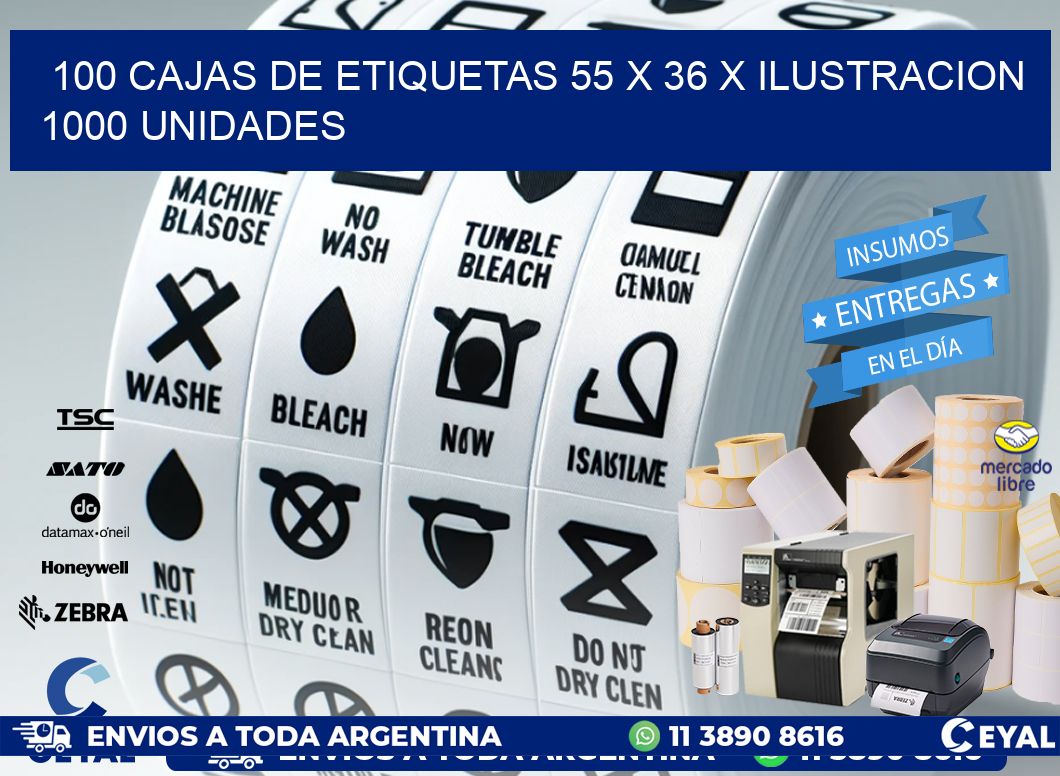 100 CAJAS DE ETIQUETAS 55 x 36 X ILUSTRACION 1000 UNIDADES