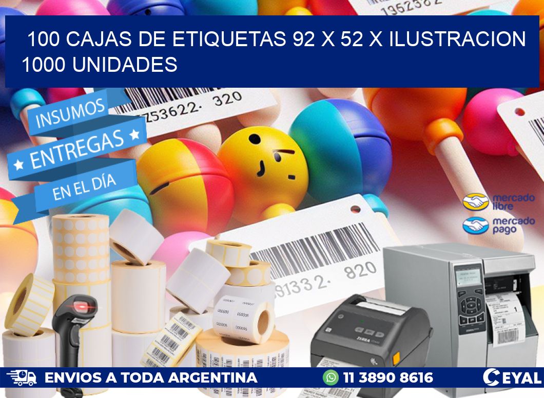 100 CAJAS DE ETIQUETAS 92 x 52 X ILUSTRACION 1000 UNIDADES