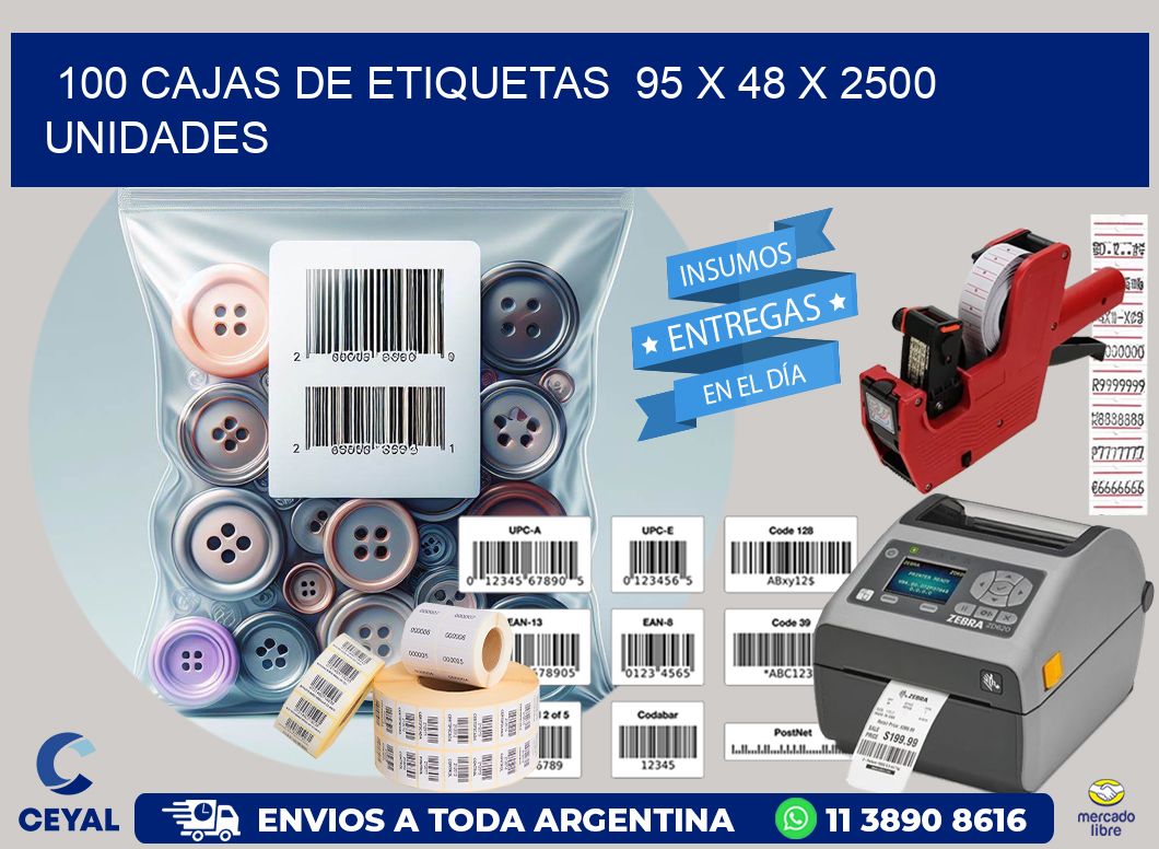 100 CAJAS DE ETIQUETAS  95 x 48 X 2500 UNIDADES