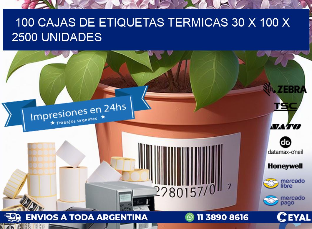 100 CAJAS DE ETIQUETAS TERMICAS 30 x 100 X 2500 UNIDADES