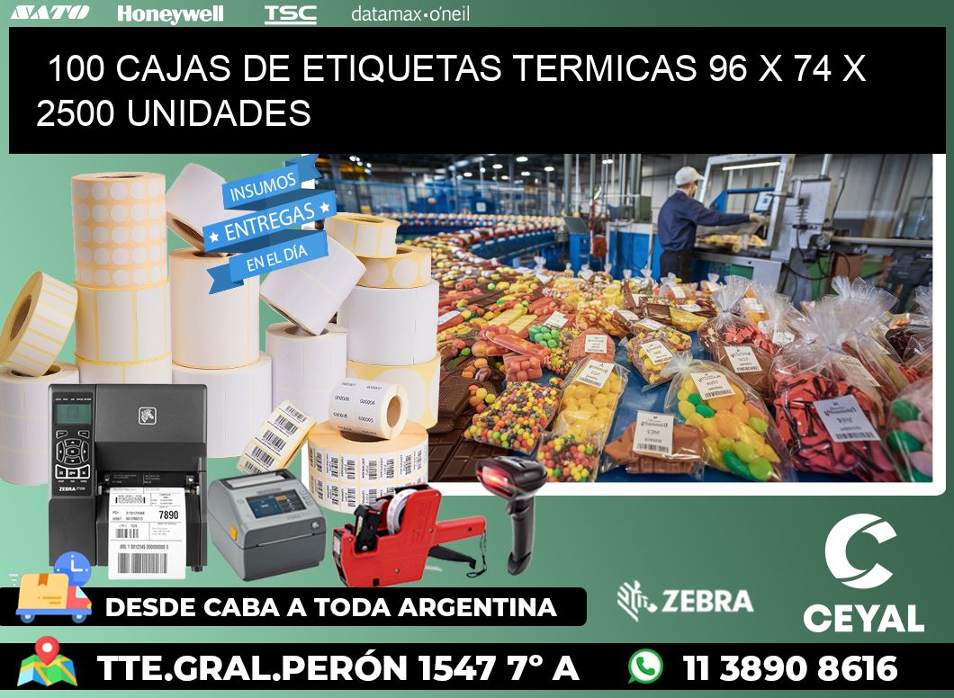 100 CAJAS DE ETIQUETAS TERMICAS 96 x 74 X 2500 UNIDADES