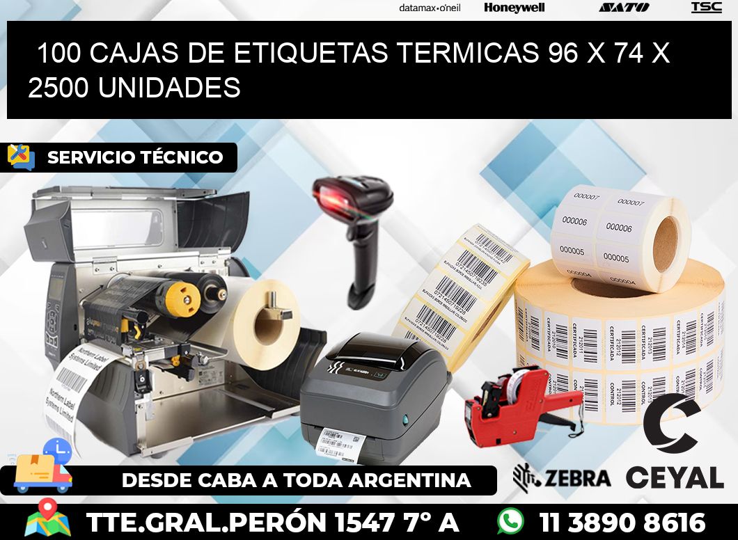 100 CAJAS DE ETIQUETAS TERMICAS 96 x 74 X 2500 UNIDADES