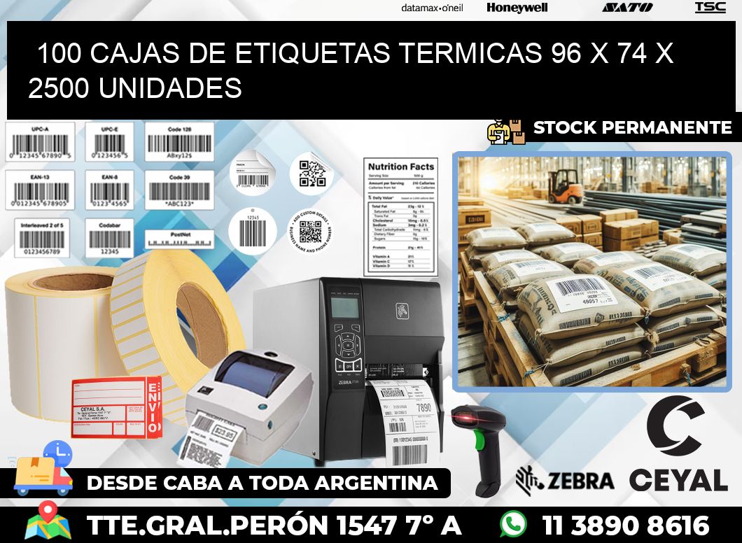 100 CAJAS DE ETIQUETAS TERMICAS 96 x 74 X 2500 UNIDADES