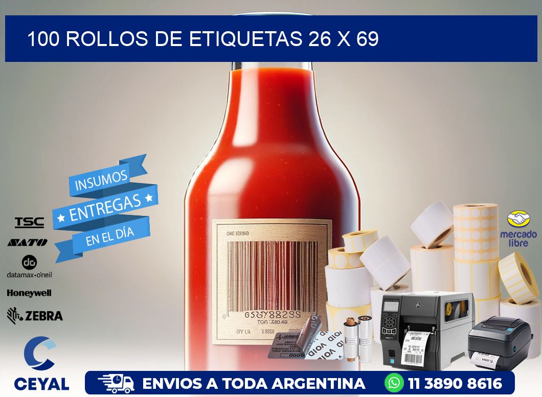 100 ROLLOS DE ETIQUETAS 26 x 69