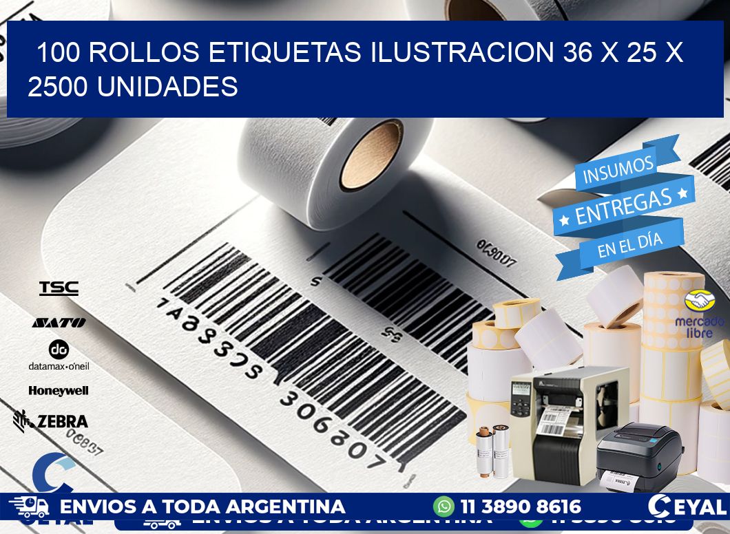 100 ROLLOS ETIQUETAS ILUSTRACION 36 x 25 X 2500 UNIDADES