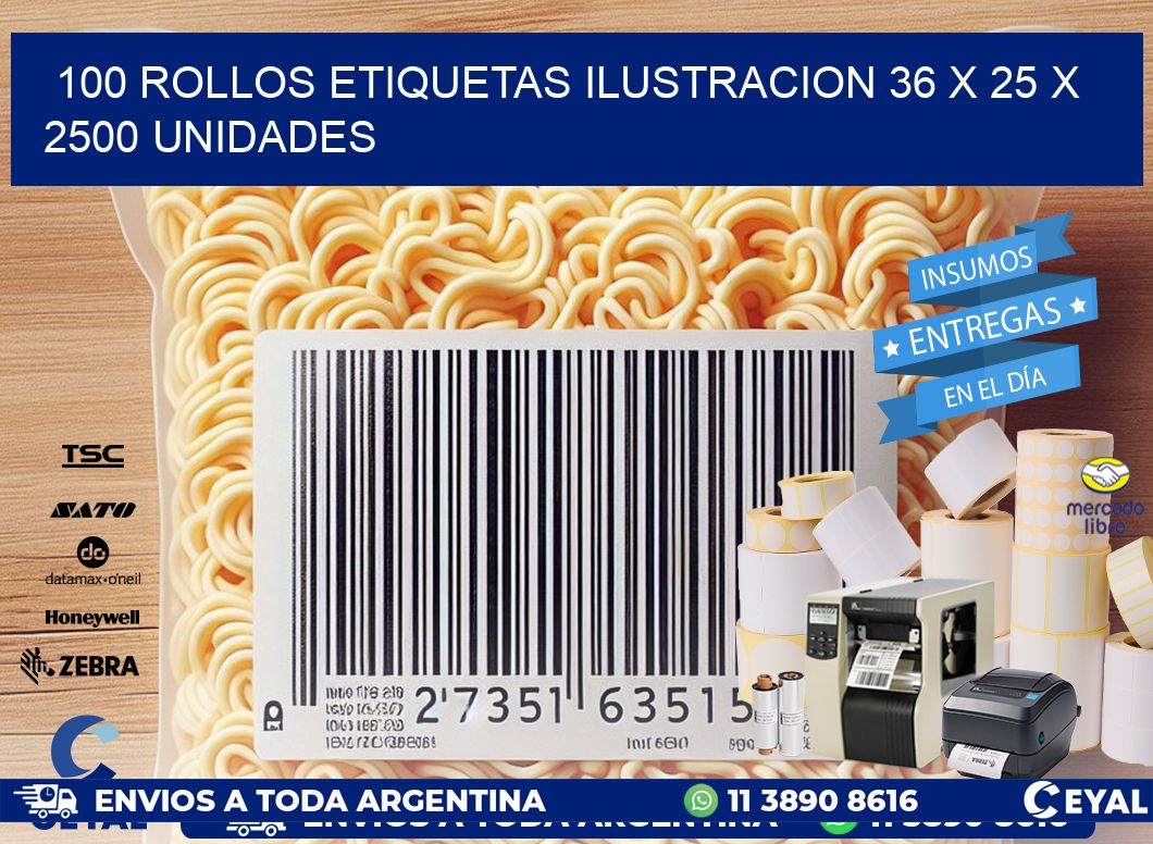 100 ROLLOS ETIQUETAS ILUSTRACION 36 x 25 X 2500 UNIDADES