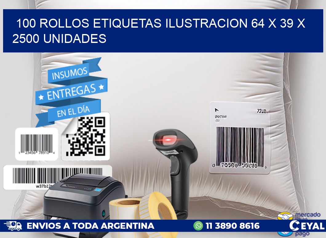 100 ROLLOS ETIQUETAS ILUSTRACION 64 x 39 X 2500 UNIDADES