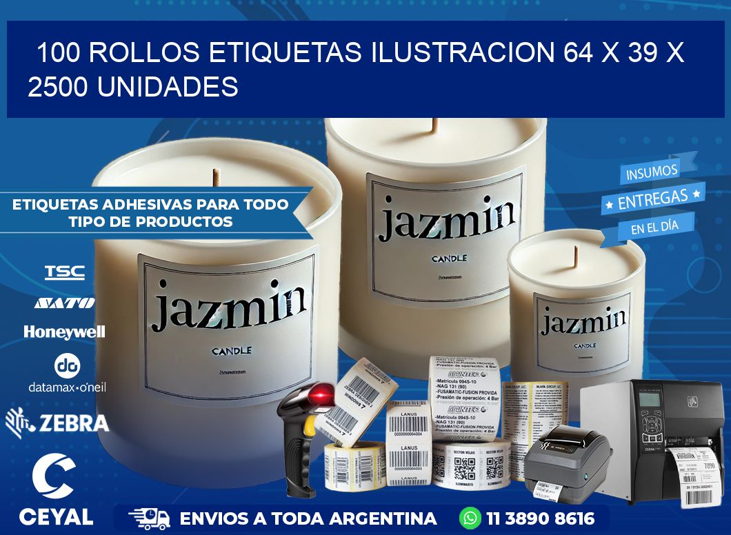 100 ROLLOS ETIQUETAS ILUSTRACION 64 x 39 X 2500 UNIDADES