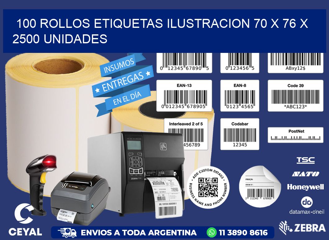 100 ROLLOS ETIQUETAS ILUSTRACION 70 x 76 X 2500 UNIDADES