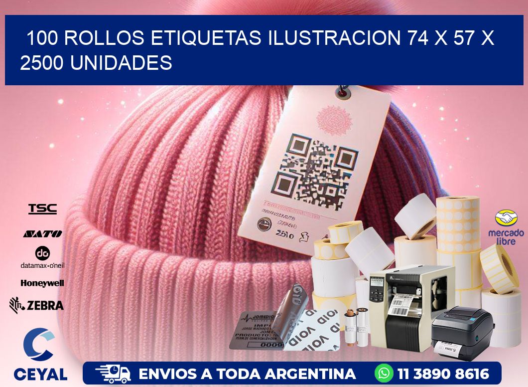 100 ROLLOS ETIQUETAS ILUSTRACION 74 x 57 X 2500 UNIDADES